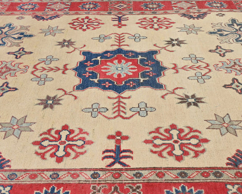 5x7 Beige Kuba Afghan Hand Knotted Wool Area Rug